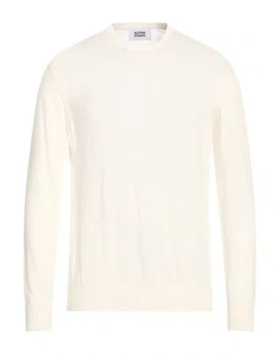 Alpha Studio Man Sweater Cream Size 50 Cotton In Neutral