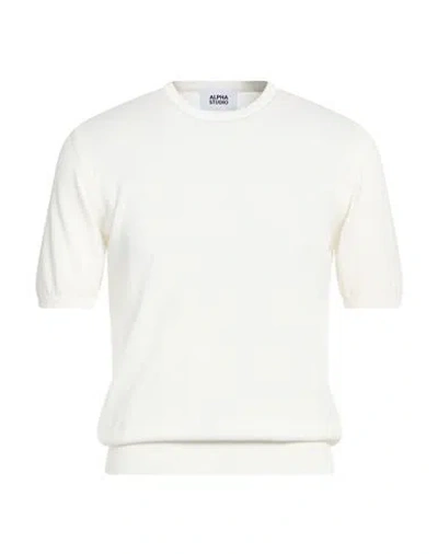 Alpha Studio Man Sweater Cream Size 50 Cotton In White
