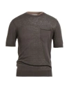 Alpha Studio Man Sweater Dark Brown Size 36 Linen, Cotton