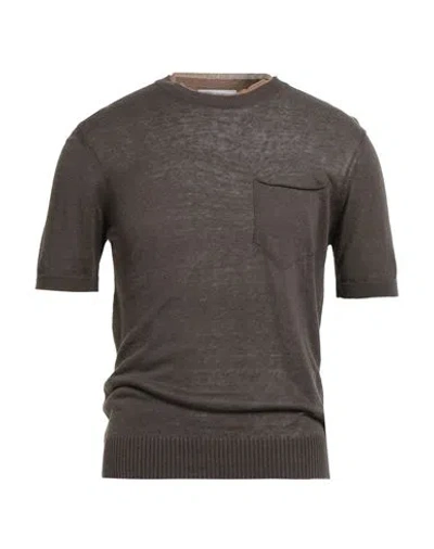 Alpha Studio Man Sweater Dark Brown Size 36 Linen, Cotton