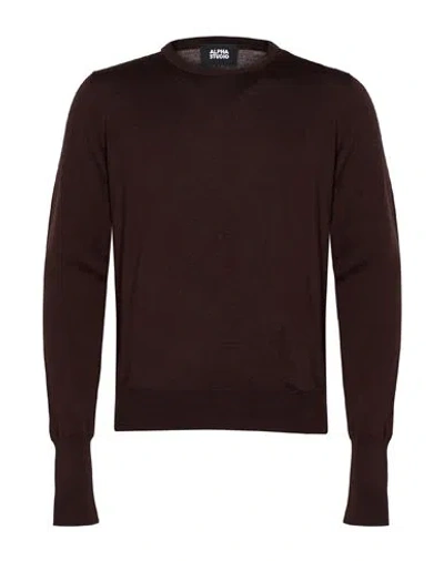 Alpha Studio Man Sweater Dark Brown Size 36 Merino Wool