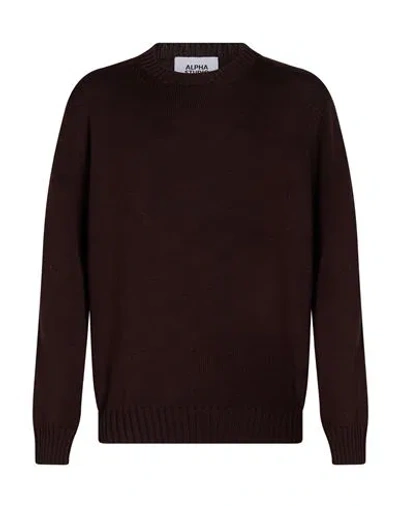 Alpha Studio Man Sweater Dark Brown Size 40 Merino Wool