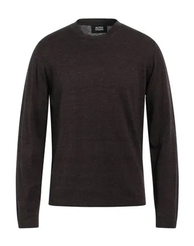 Alpha Studio Man Sweater Dark Brown Size 40 Organic Cotton, Cashmere In Burgundy