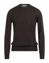 Alpha Studio Man Sweater Dark Brown Size 42 Merino Wool In Black