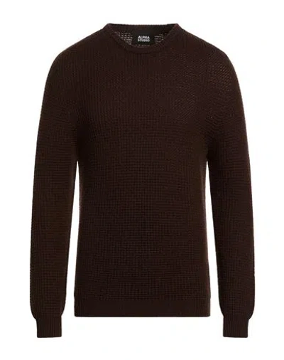 Alpha Studio Man Sweater Dark Brown Size 44 Merino Wool
