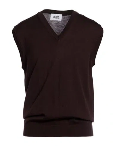 Alpha Studio Man Sweater Dark Brown Size 44 Merino Wool