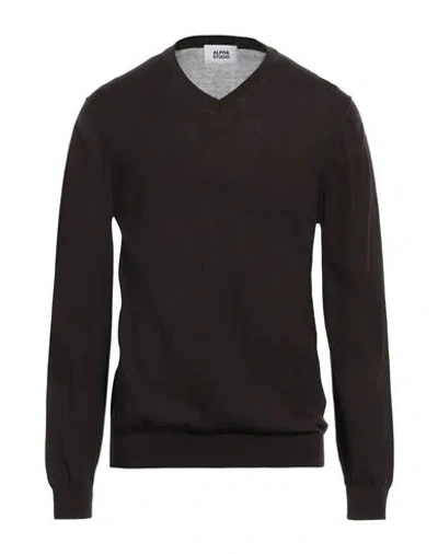 Alpha Studio Man Sweater Dark Brown Size 46 Cotton In Black