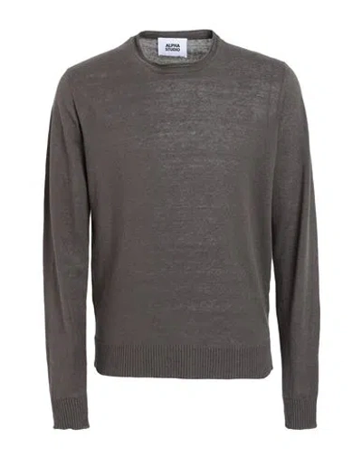 Alpha Studio Man Sweater Dark Brown Size 46 Linen, Cotton In Gray