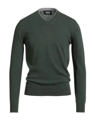 Alpha Studio Man Sweater Dark Green Size 38 Geelong Wool