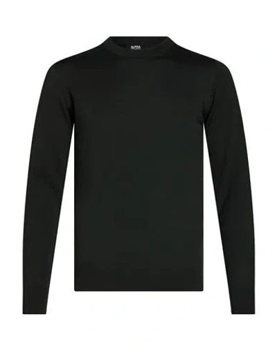 Alpha Studio Man Sweater Dark Green Size 38 Merino Wool In Black