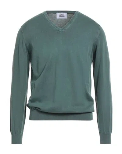 Alpha Studio Man Sweater Dark Green Size 42 Cotton