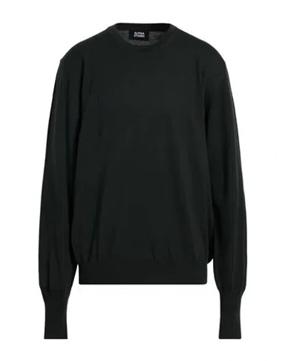 Alpha Studio Man Sweater Dark Green Size 48 Merino Wool In Black