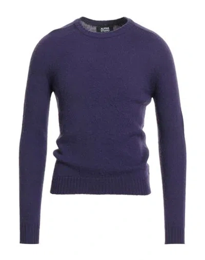 Alpha Studio Man Sweater Dark Purple Size 48 Geelong Wool