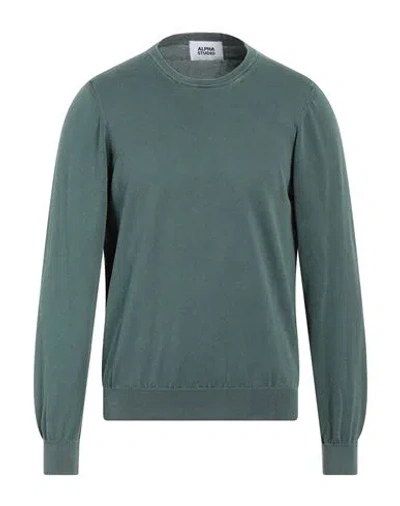Alpha Studio Man Sweater Deep Jade Size 46 Cotton In Green