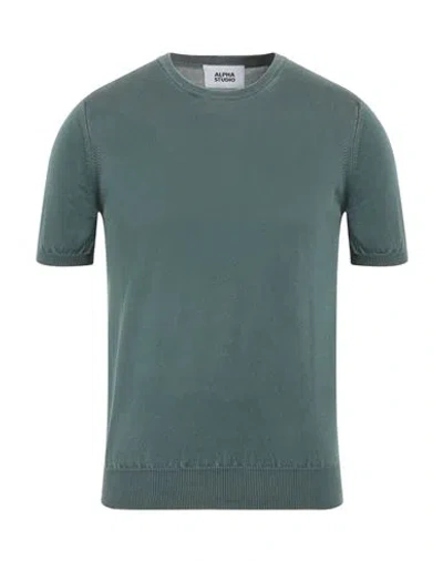 Alpha Studio Man Sweater Deep Jade Size 46 Cotton In Green