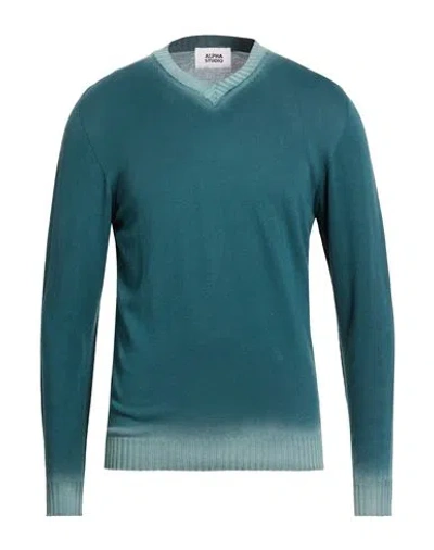 Alpha Studio Man Sweater Deep Teal Size 46 Cotton In Blue