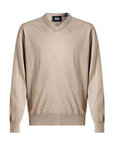 Alpha Studio Man Sweater Grey Size 42 Merino Wool In Brown