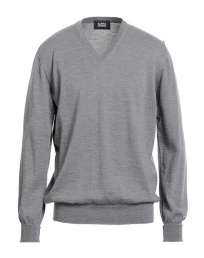 Alpha Studio Man Sweater Grey Size 42 Merino Wool, Soft Leather