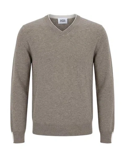Alpha Studio Man Sweater Grey Size 46 Geelong Wool In Brown