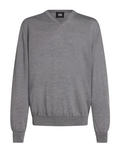 Alpha Studio Man Sweater Grey Size 46 Merino Wool In Animal Print