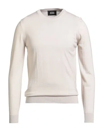 Alpha Studio Man Sweater Ivory Size 38 Merino Wool In White