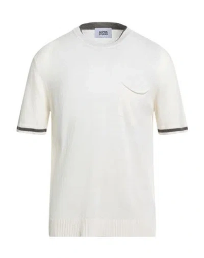 Alpha Studio Man Sweater Ivory Size 42 Linen, Cotton