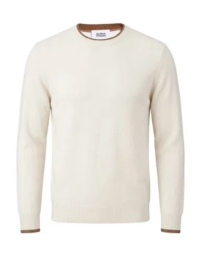 Alpha Studio Man Sweater Ivory Size 44 Geelong Wool In White