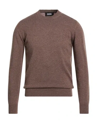 Alpha Studio Man Sweater Khaki Size 38 Geelong Wool In Nude