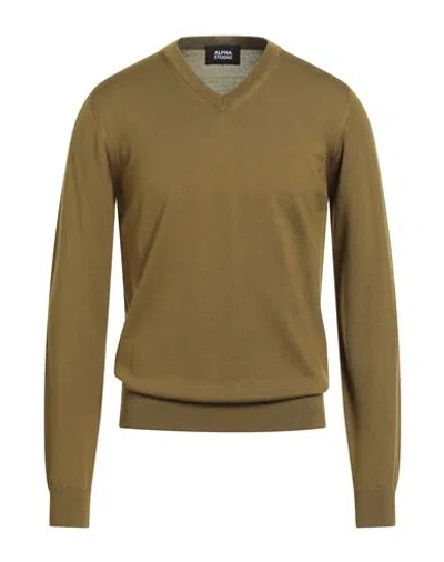 Alpha Studio Man Sweater Khaki Size 44 Merino Wool