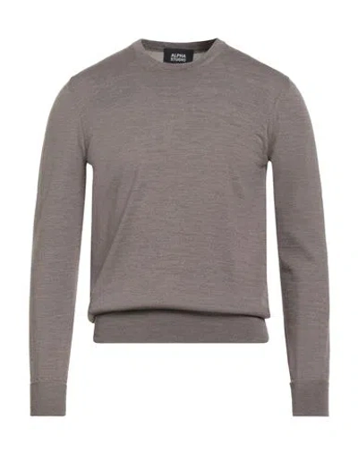 Alpha Studio Man Sweater Khaki Size 46 Merino Wool, Leather In Brown