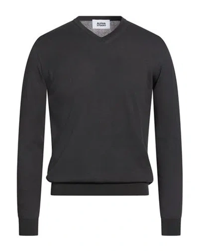 Alpha Studio Man Sweater Lead Size 44 Cotton In Black