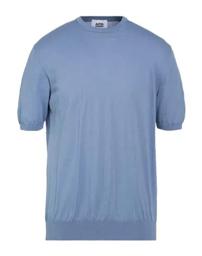 Alpha Studio Man Sweater Light Blue Size 44 Cotton