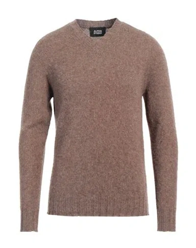 Alpha Studio Man Sweater Light Brown Size 38 Wool In Beige