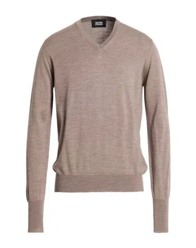 Alpha Studio Man Sweater Light Brown Size 40 Merino Wool In Multi