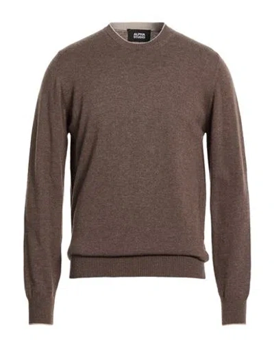 Alpha Studio Man Sweater Light Brown Size 40 Wool