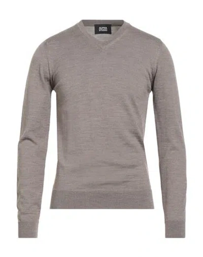 Alpha Studio Man Sweater Light Brown Size 46 Merino Wool In Gray