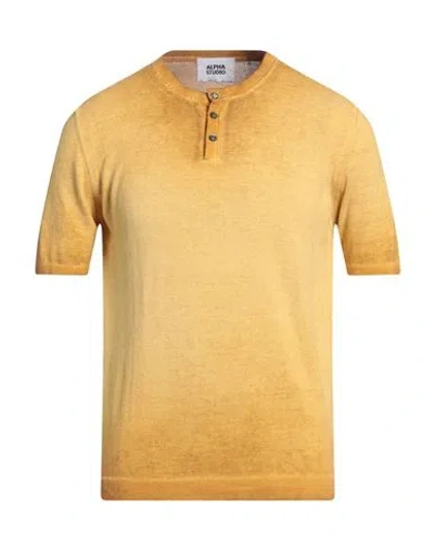 Alpha Studio Man Sweater Marigold Size 46 Cotton In Yellow