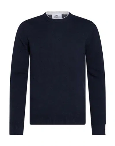 Alpha Studio Man Sweater Midnight Blue Size 36 Geelong Wool In Multi