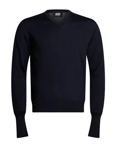 Alpha Studio Man Sweater Midnight Blue Size 36 Merino Wool