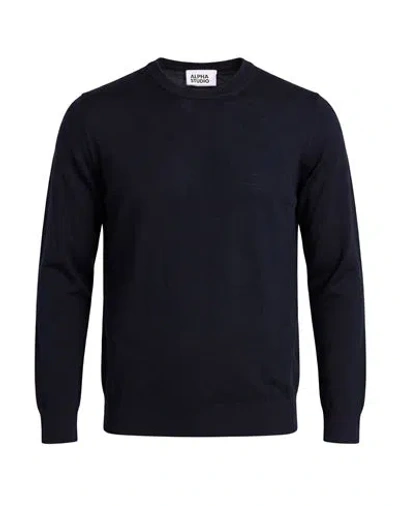 Alpha Studio Man Sweater Midnight Blue Size 36 Merino Wool In Black