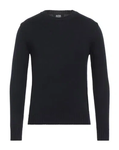 Alpha Studio Man Sweater Midnight Blue Size 36 Merino Wool In Black