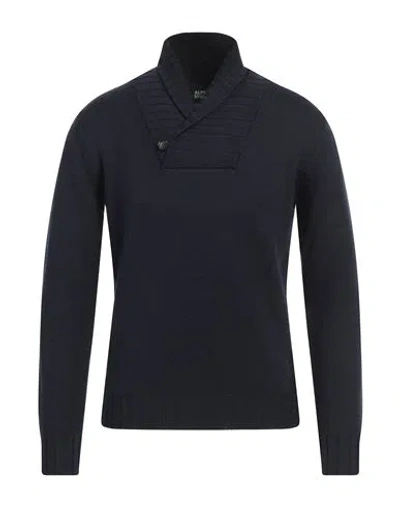 Alpha Studio Man Sweater Midnight Blue Size 36 Merino Wool In Blue