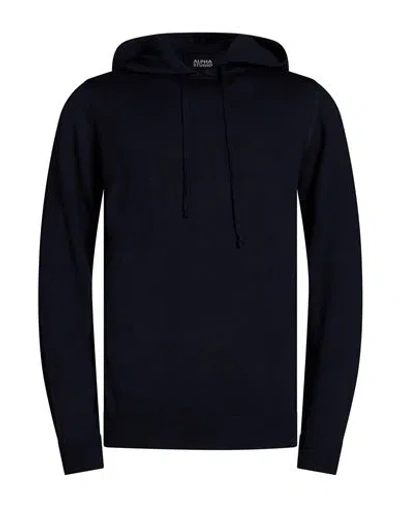 Alpha Studio Man Sweater Midnight Blue Size 36 Merino Wool In Black
