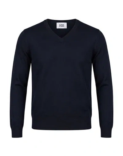 Alpha Studio Man Sweater Midnight Blue Size 38 Merino Wool In Multi