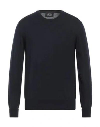 Alpha Studio Man Sweater Midnight Blue Size 40 Merino Wool In Black