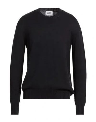 Alpha Studio Man Sweater Midnight Blue Size 42 Cotton In Black