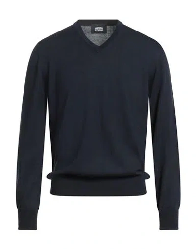 Alpha Studio Man Sweater Midnight Blue Size 42 Merino Wool