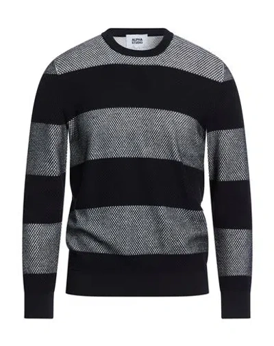 Alpha Studio Man Sweater Midnight Blue Size 44 Cotton In Black