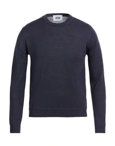 Alpha Studio Man Sweater Midnight Blue Size 44 Cotton In Black