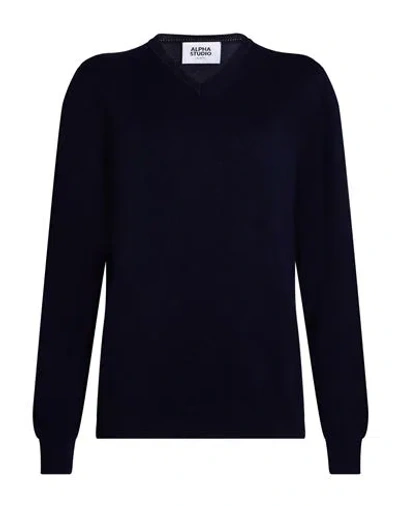 Alpha Studio Man Sweater Midnight Blue Size 46 Cashmere